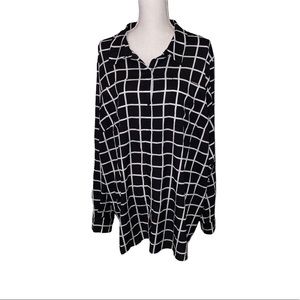 Calvin Klein Black and White Boyfriend Tunic 3X Button Front 100% Polyester